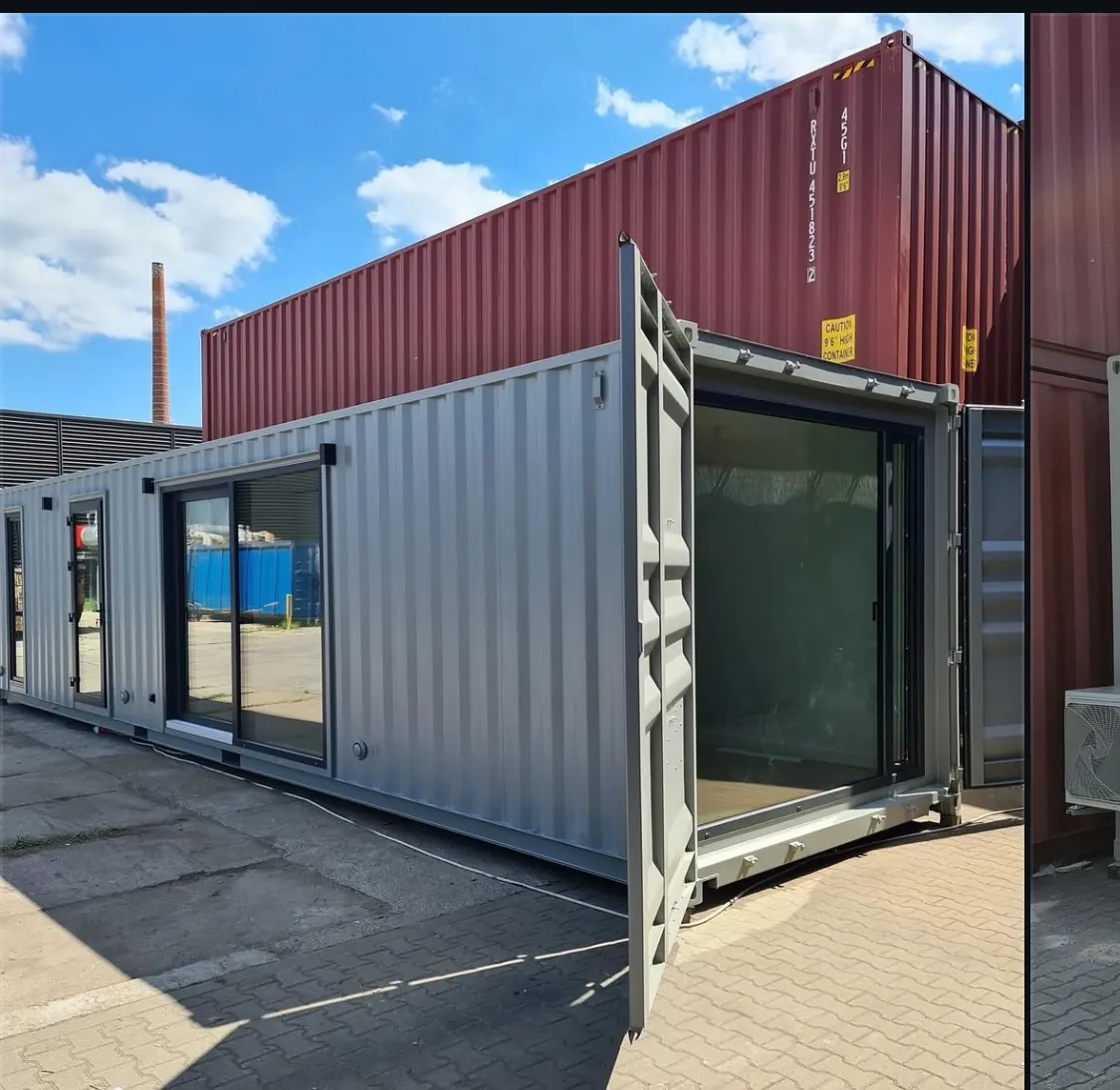 40ft container home with sliding glass entry — actual unit photo