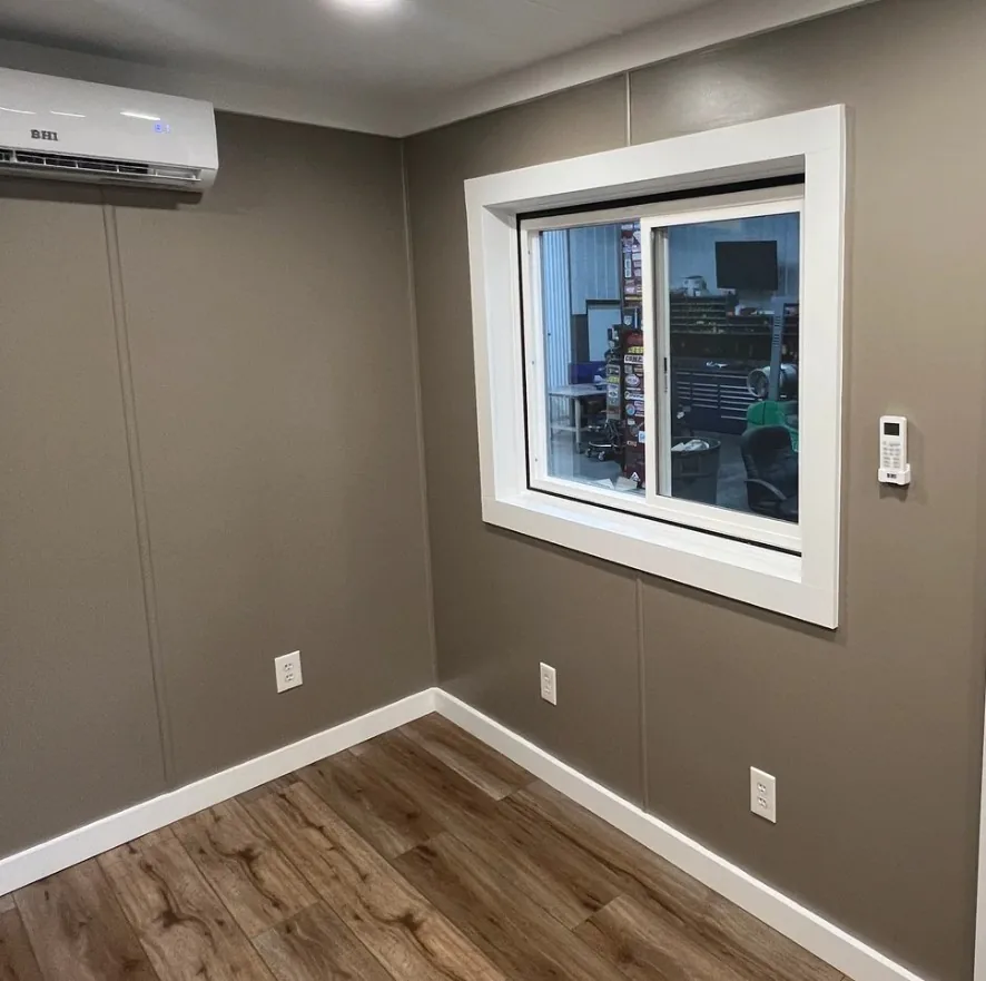 20ft modified office container interior window and mini-split with thermostat